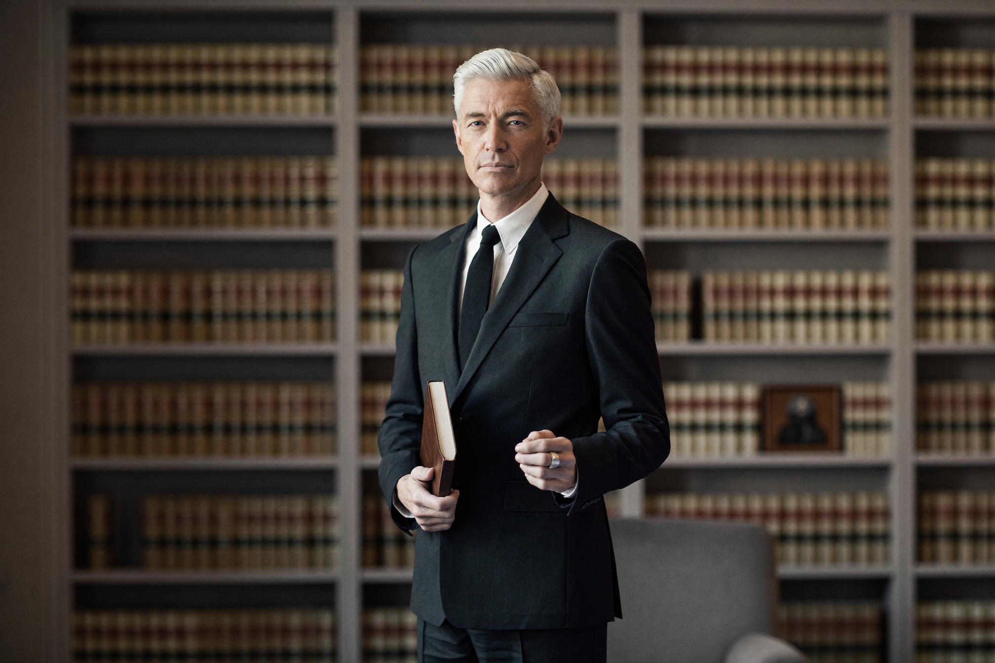 The Counsel in a law library